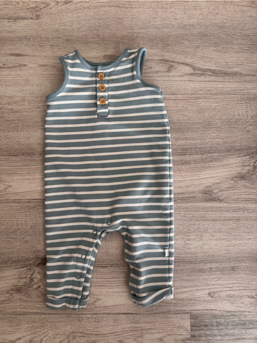 Carter's Striped Romper in Sage Green and White